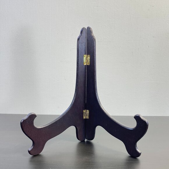 Large Wooden Plate Stand 12", Brown Hinged Trays Stand, Display Folding Easel. - Picture 1 of 11